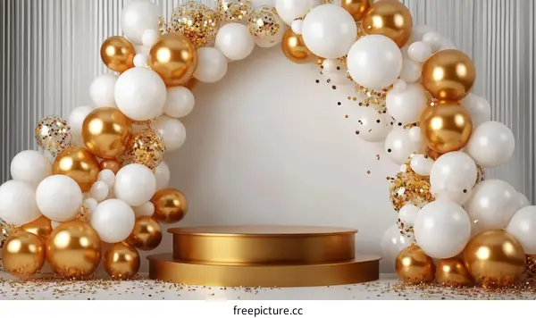 Golden and White Balloon Arch Decor for a Party