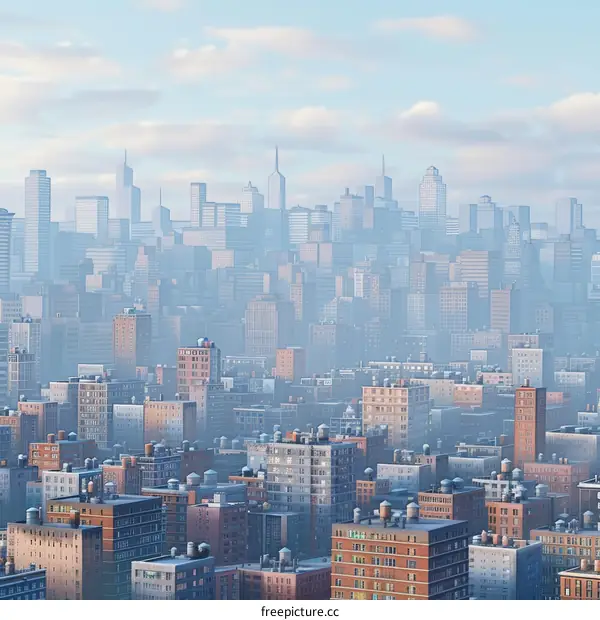 Cityscape with Tall Buildings and Blue Sky