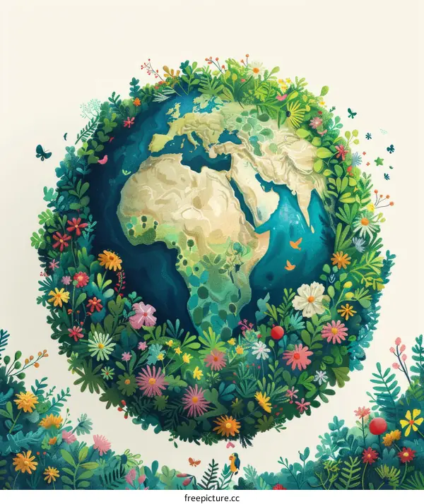 Flourishing Earth with Flowers and Birds