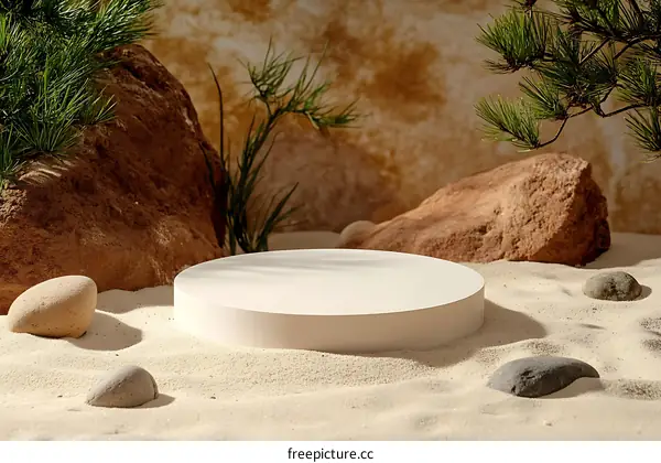 Natural Aesthetic Display Stand in Sandy Setting