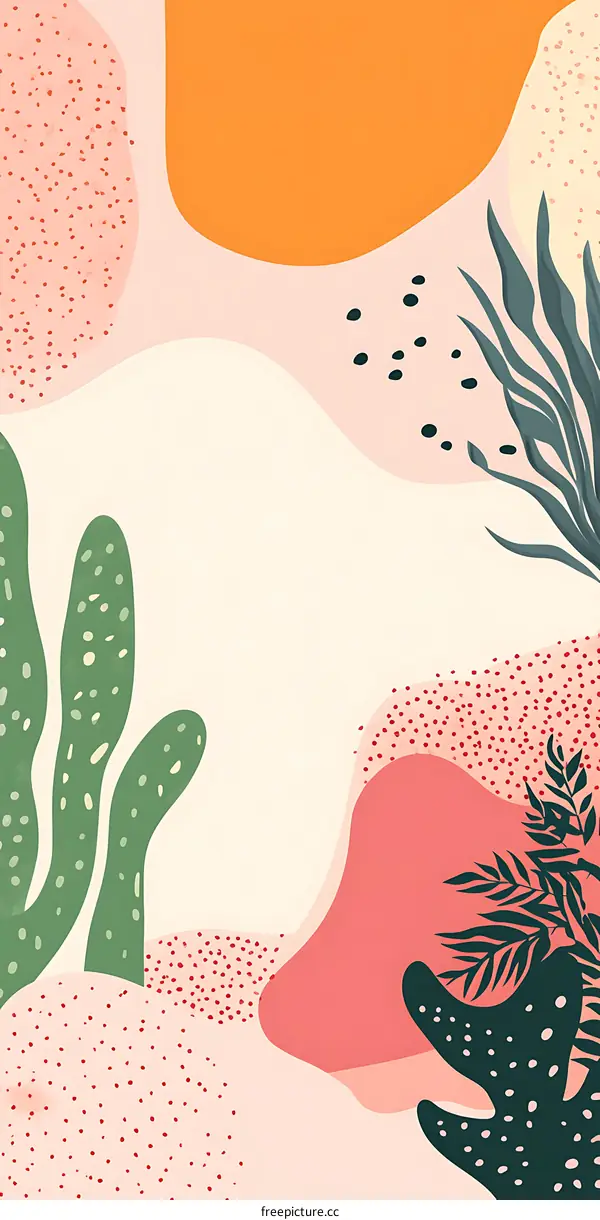 Abstract Background with Colorful Shapes and Leaves