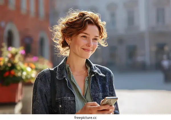 Woman using Smartphone in City Street