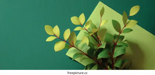 Green Leaves Arrangement on a Teal Background