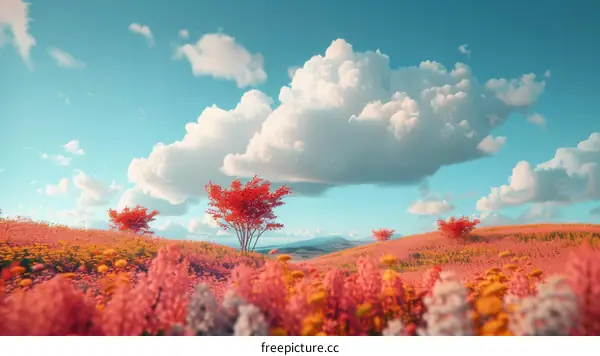 Vibrant Wildflowers Blooming in a Field Under a Clear Blue Sky