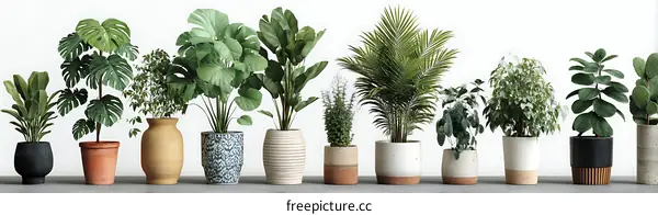 Arrangement of Various Houseplants in Pots