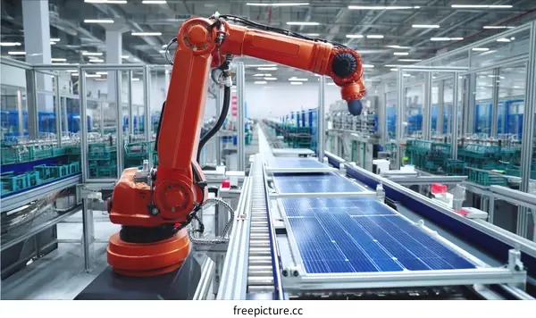 Automated Solar Panel Production Line in a Modern Factory