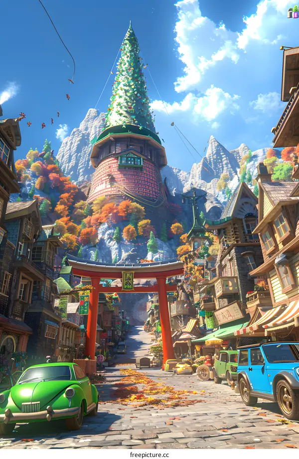 Christmas Village nestled at the foot of Mountains