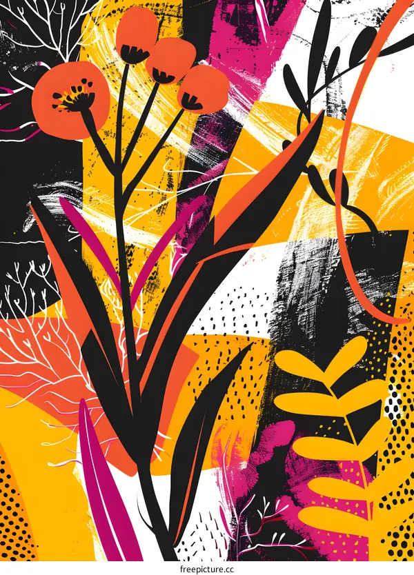 Abstract Floral Art with Colorful Shapes and Patterns