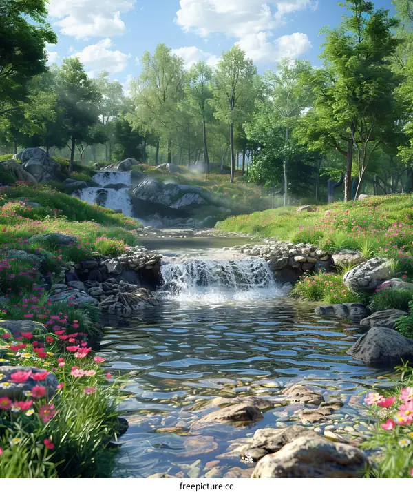 Small River Meandering Through Verdant Forest