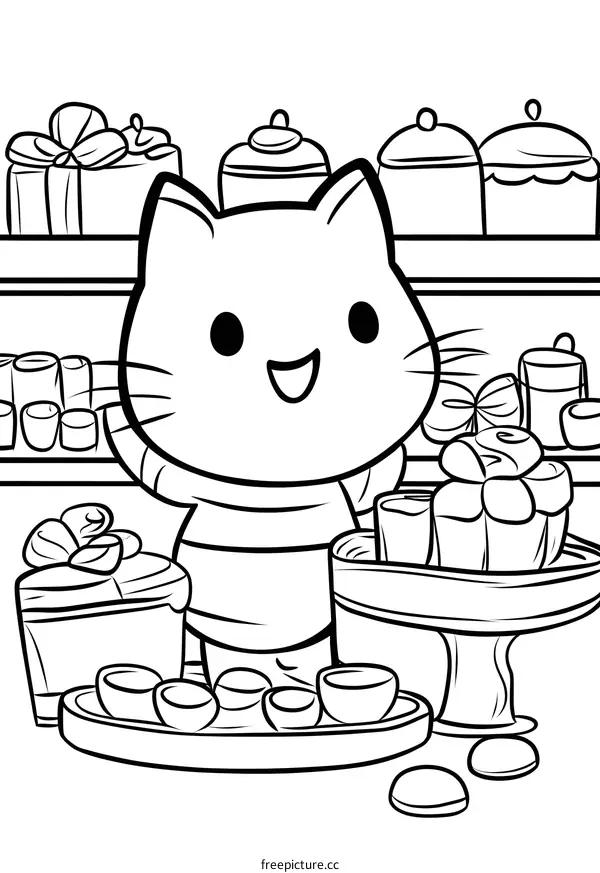 Cute Cat Baker Coloring Page Illustration