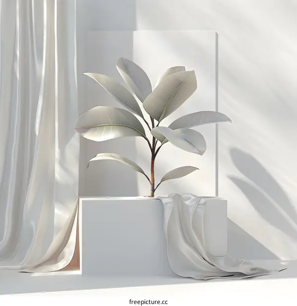 Minimalist White Background With Plant and Fabric