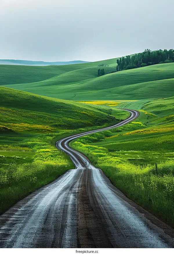 Curving Road through Fields