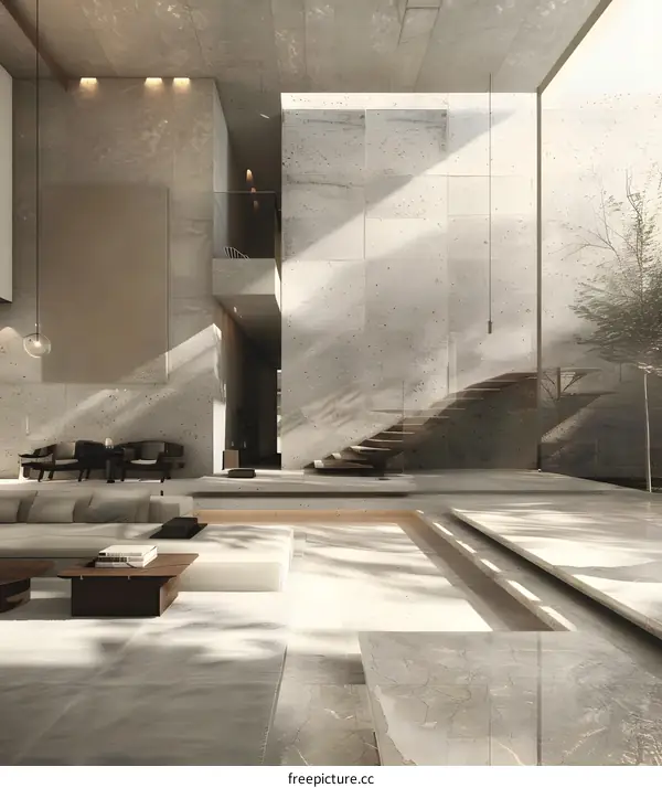 Modern Interior Design with Minimalist Furniture and Concrete Walls