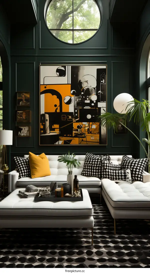 A Stylish Living Room With a Large Painting