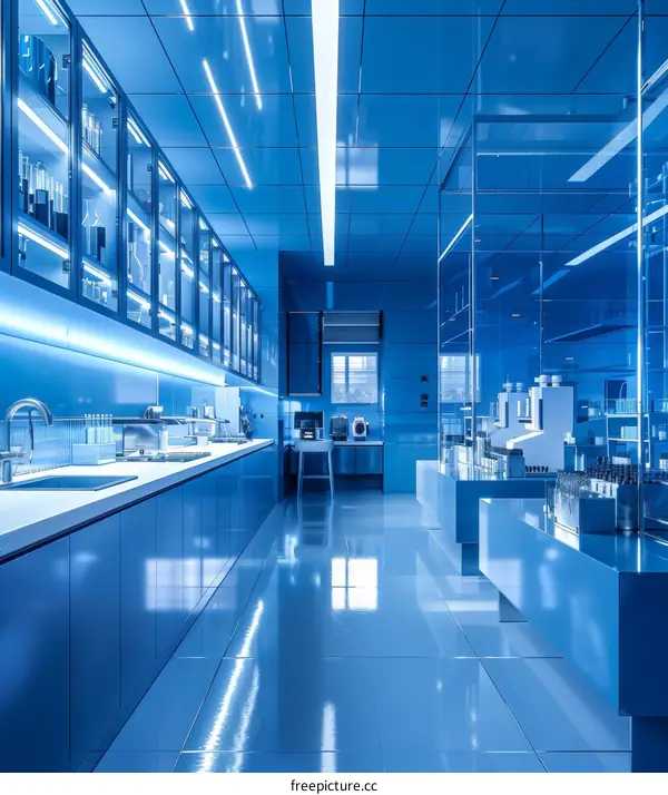 Modern Blue Laboratory Interior with Equipment