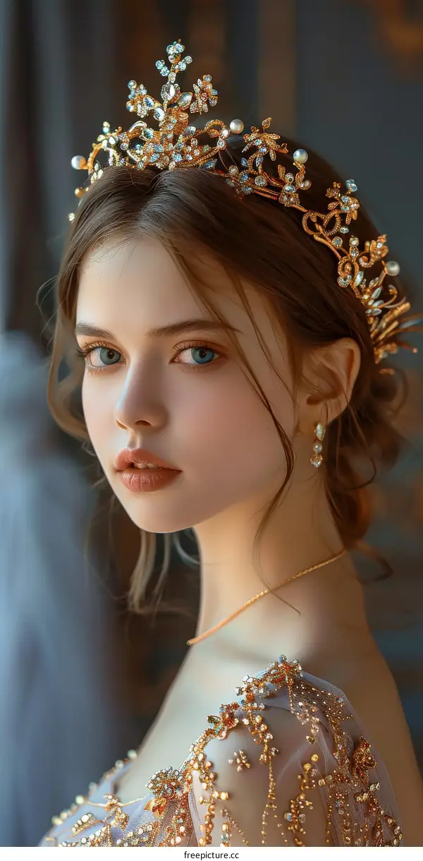 Beautiful Woman with a Golden Crown