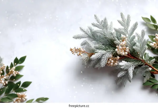 Winter Festive Arrangement on a Light Gray Background