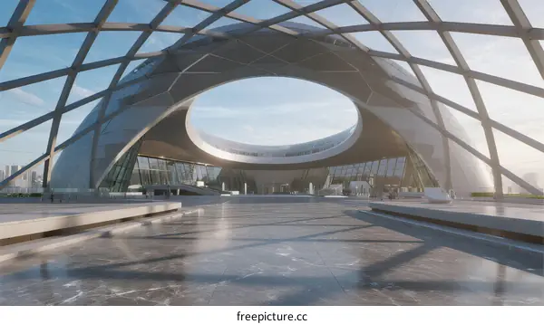 Modern Architectural Structure with Curved Glass and Steel Design