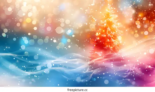 Christmas Tree With Colorful Lights And Snowflakes