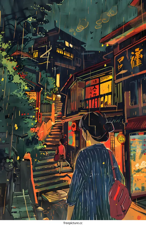 Rainy Night in an Asian City Alley