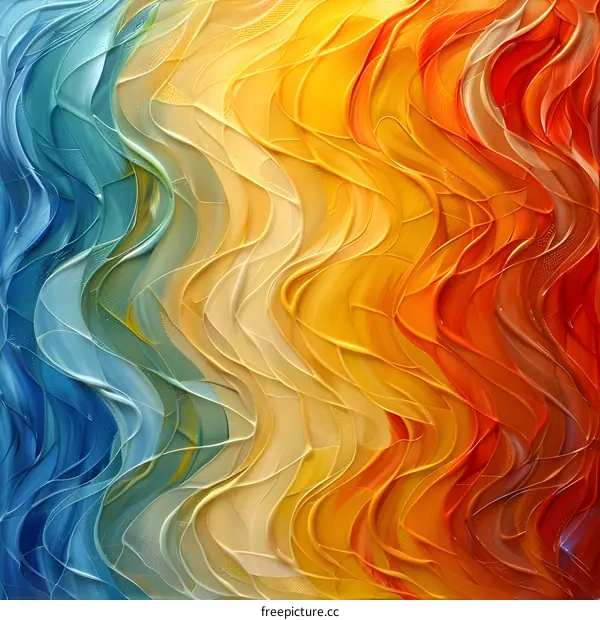 Abstract Painting Of Waves In Blue Orange And Yellow