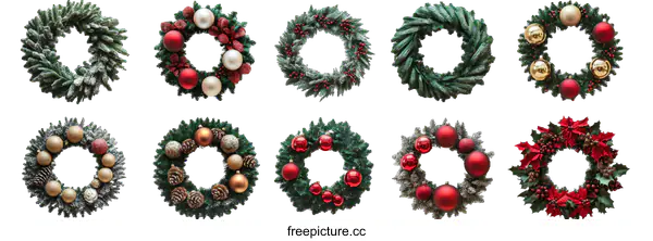 [Transparent Background PNG]Christmas Wreaths Collection with Various Decorations