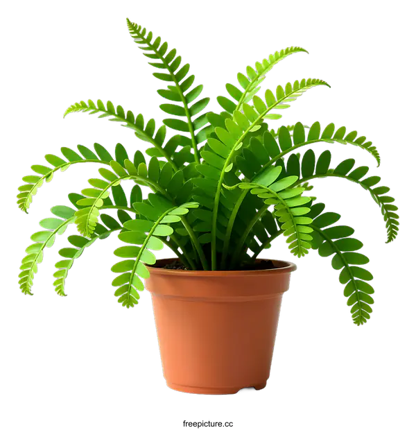 [Transparent Background PNG]Green Fern Plant in a Brown Pot on a transparent background