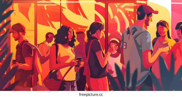 Group of People Using Smartphones in a Crowd Illustration
