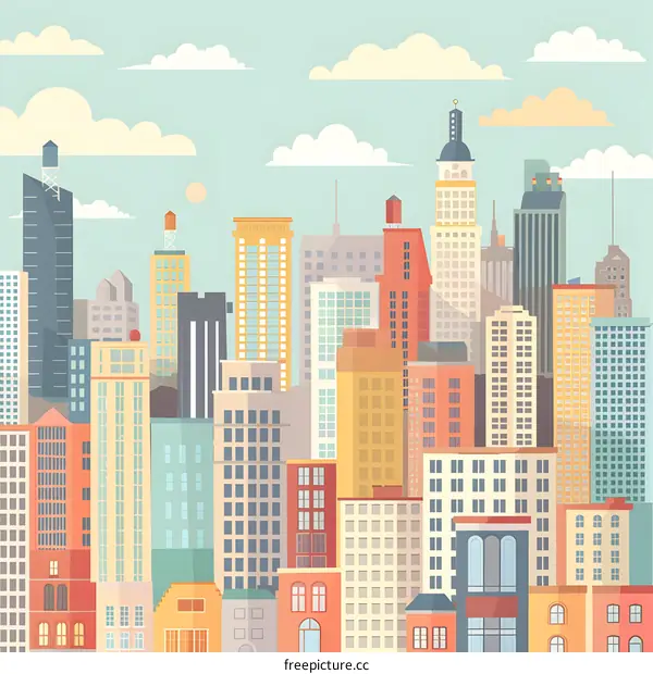 Cityscape Illustration with Buildings and Sky