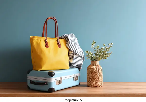 Stylish Travel Accessories and Decor on Wooden Table