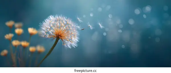 Beautiful Dandelion in Soft Teal Background