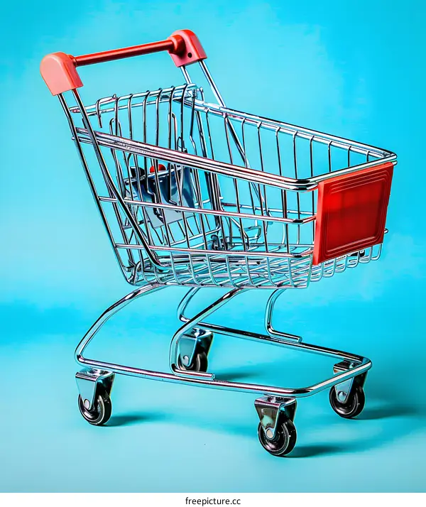 Small Shopping Cart on Blue Background