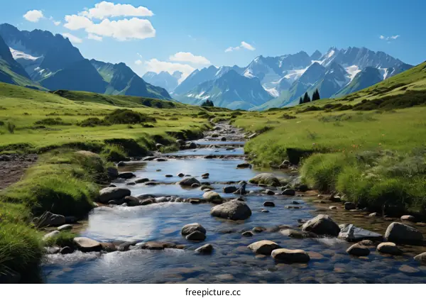 Summer Serenity: Alpine Valley with River