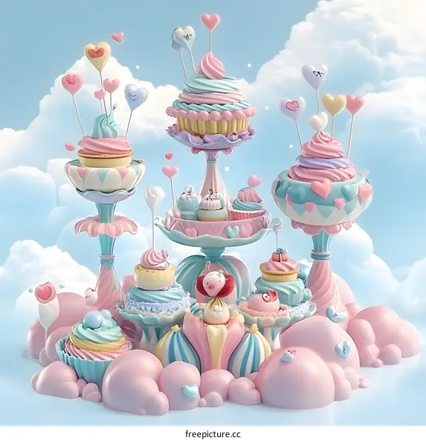 Pastel Cupcake Wonderland with Hearts