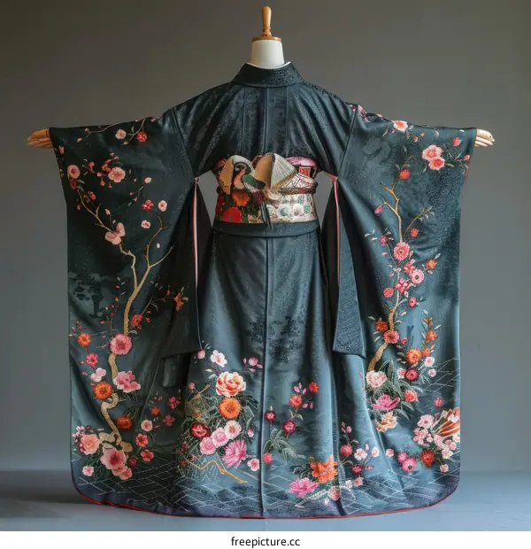 A woman wearing a kimono with a floral pattern