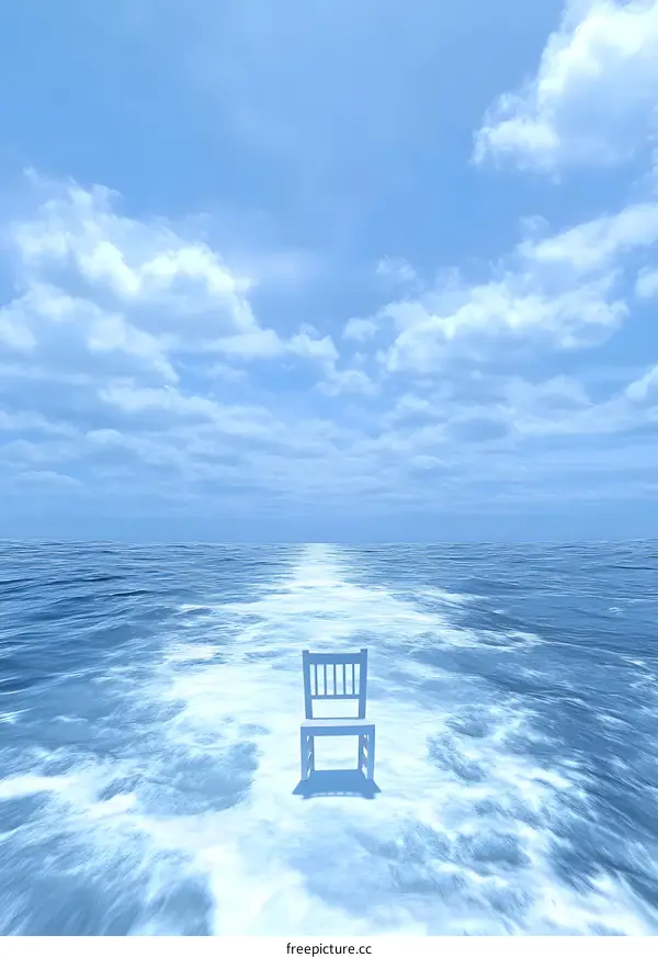 Chair in the Ocean Under a Blue Sky