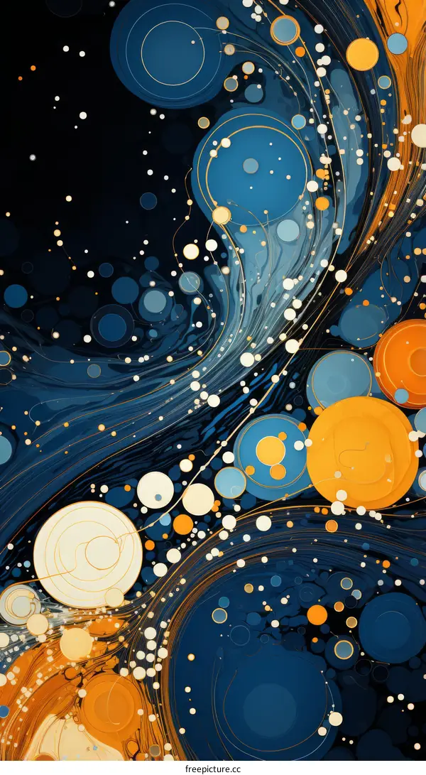 Colorful abstract painting with circles and waves
