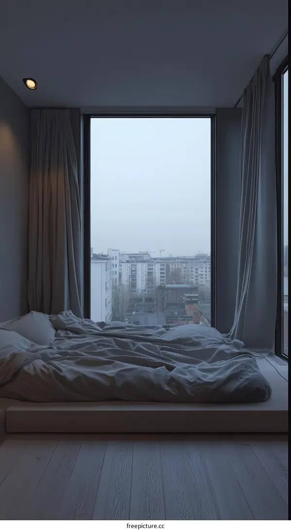 Minimalist Modern Bedroom with City View Illustration