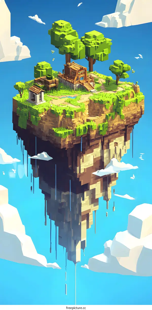 Floating Island in the Sky with a Small Village