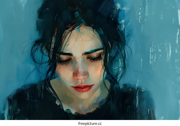 portrait of a sad girl with black hair