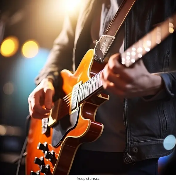 Close-up of a person playing an electric guitar