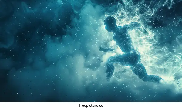 Glowing blue man running