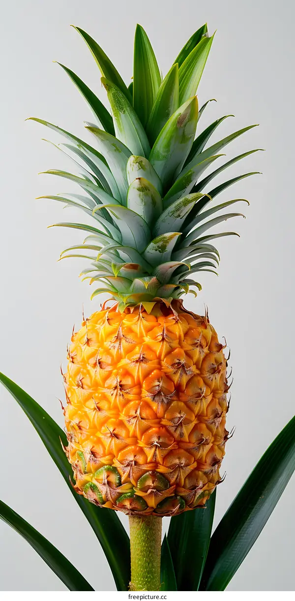 Fresh Pineapple Fruit With Green Leaves