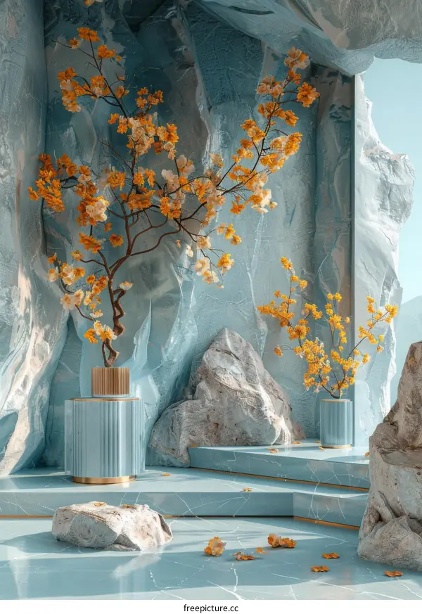 Cave Flowers Blossom on Rocks in Nature