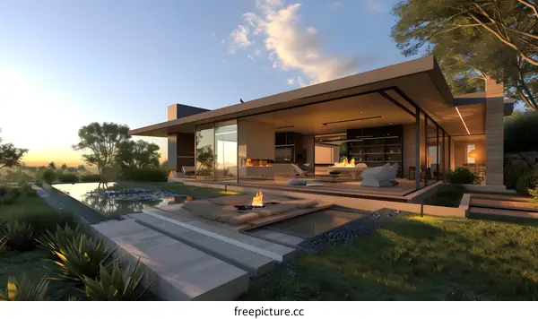 Modern House with Pool and Fire Pit