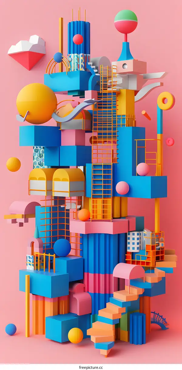 3D Abstract Geometric Cityscape Illustration