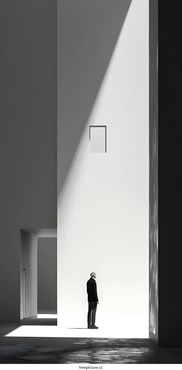 Minimalist Architecture Interior with a Person Looking Out of a Window