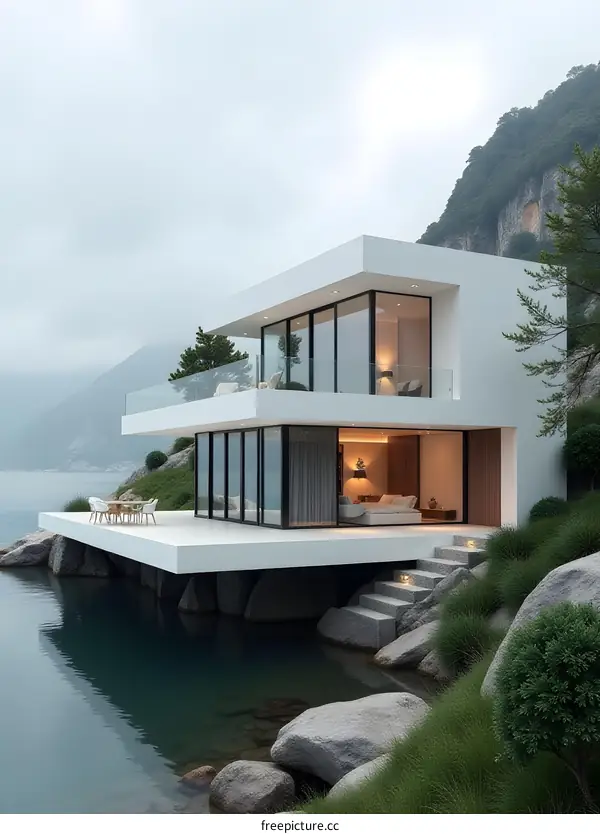 Modern Minimalist White House with Sea View