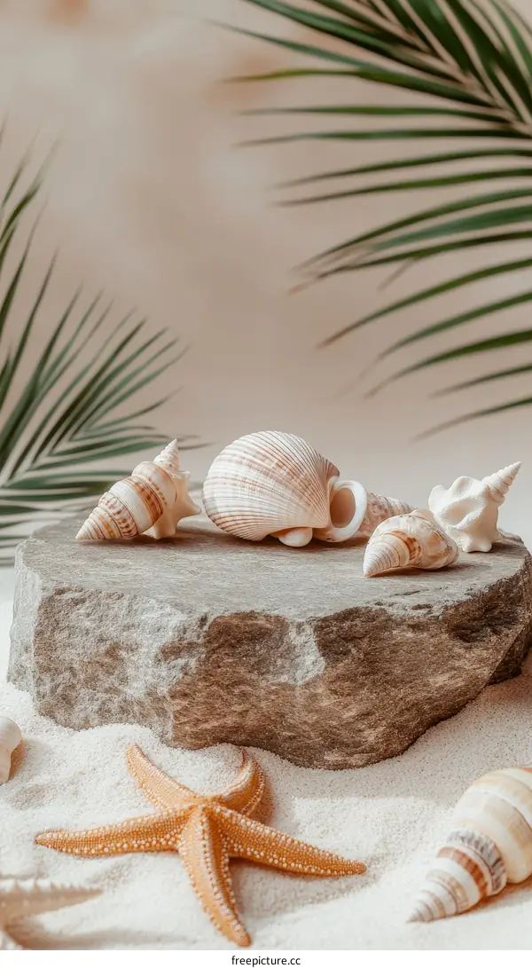 Summer Seashells on a Stone Display