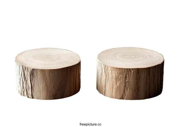 [Transparent Background PNG]Two Wooden Tree Stump Display Stands